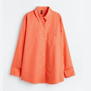 H&M Orange Oversized Poplin Button-Up Shirt,XS!NWT
